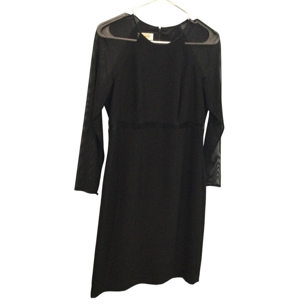 Talbots Women Sheer Long Sleeve Dress Black Size Petite 6 Corporate Goth Classic